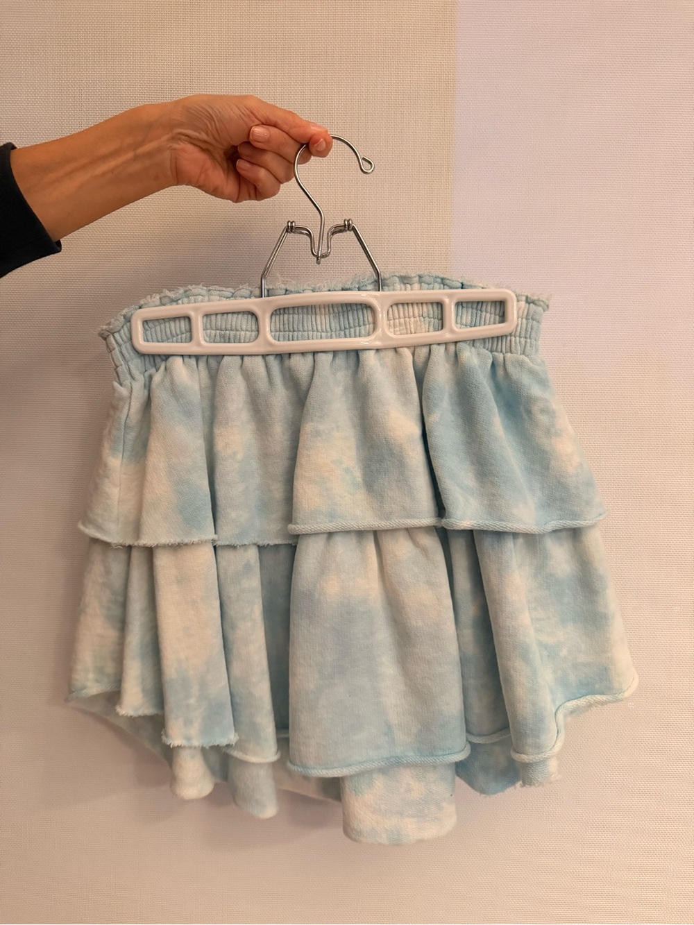 LoveShackFancy Light Blue Tie-Dye Tiered Mini Skirt